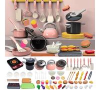 Kit Ustensiles de Cuisine Enfant, Dinette Enfant avec Accessoires pour Les Jeux de Rôle, Jouet Éducatif Créatif en ABS Sécurisé, Noël & Anniversaire (71 Articles Roses)