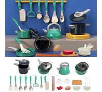 Kit Ustensiles de Cuisine Enfant, Dinette Enfant avec Accessoires pour Les Jeux de Rôle, Jouet Éducatif Créatif en ABS Sécurisé, Noël & Anniversaire (28 Articles Verts)