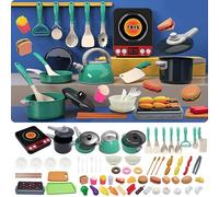 Kit Ustensiles de Cuisine Enfant, Dinette Enfant avec Accessoires pour Les Jeux de Rôle, Jouet Éducatif Créatif en ABS Sécurisé, Noël & Anniversaire (71 Articles Verts)