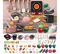 Kit Ustensiles de Cuisine Enfant, Dinette Enfant avec Accessoires pour Les Jeux de Rôle, Jouet Éducatif Créatif en ABS Sécurisé, Noël & Anniversaire (86 Articles Roses)