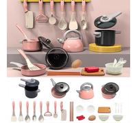 Kit Ustensiles de Cuisine Enfant, Dinette Enfant avec Accessoires pour Les Jeux de Rôle, Jouet Éducatif Créatif en ABS Sécurisé, Noël & Anniversaire (28 Articles Roses)