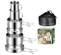 Kit Ustensiles Plein Air 6pcs Acier Empilable - Set Popote Compact avec Poignées Pliantes pour Trekking Pique-nique Survie 15cm