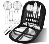 Kit Vaisselle Camping 2 Personnes, 10 Pcs Set de Couverts Camping en Acier Inoxydable, Haute Qualité, Peu Encombrant pour Les Activités en Plein Air, Les Pique-Niques et Les Barbecues (Argent)