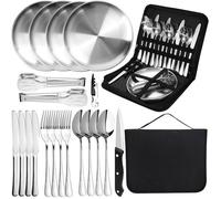Kit Vaisselle Camping 2 Personnes - 10 Pièces Set de Couverts en Acier Inoxydable Or avec 10 Pièces (2 Personnes) Or POPOTE
