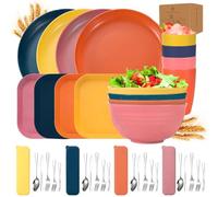 Kit Vaisselle Camping,Assiette Plastique Reutilisable,pour 4 Personnes Vaisselle Camping Car,Set Pique Nique de 40 Pièces,Bols, Couverts,Assiettes et Tasses pour Pique-, en Plein Air