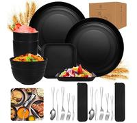 Kit Vaisselle Camping,Assiette Reutilisable,Pour 2 Personnes Vaisselle Camping Car,Set Pique Nique de 20 Noir/A noir POPOTE