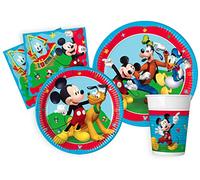 Kit Vaisselle de Fête Disney Mickey Rock the House pour 24 personnes (112 pcs: 24 assiettes Ø23cm, 24 assiettes Ø20cm, 24 gobelets 200ml, 40 serviettes 33x33cm)