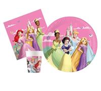 Kit Vaisselle de Fête Disney Princess Create Your World pour 24 personnes (88 pcs: 24 assiettes Ø23cm, 24 gobelets 200ml, 40 serviettes 33x33cm) en papier FSC compostable eco-friendly