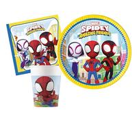 Kit Vaisselle de Fête Marvel Spider-Man Spidey and His Amazing Friends pour 8 personnes (36 pcs: 8 assiettes Ø23cm, 8 gobelets 200ml, 20 serviettes 33x33cm)