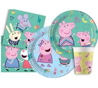 Kit Vaisselle de Fête Peppa Pig Messy Play pour 24 Personnes (112 pcs: 24 Assiettes Ø23cm, 24 Assiettes Ø20cm, 24 gobelets 200ml, 40 Serviettes 33x33cm)
