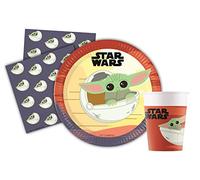 Kit Vaisselle de Fête Star Wars Grogu Baby Yoda pour 8 personnes (36 pcs: 8 assiettes Ø23cm, 8 gobelets 200ml, 20 serviettes 33x33cm) en papier FSC