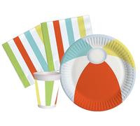 Kit Vaisselle de Fête Summer Party pour 8 personnes (36 pcs: 8 assiettes Ø23cm, 8 gobelets 250ml, 20 serviettes 33x33cm) en papier compostable eco-friendly