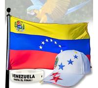 Kit Venezuela - Drapeau du Venezuela 7 étoiles 90x150 cm + Casquette Blanche Ajustable + Bracelet Venezuela "Hasta el Final, Inclut Sac en Coton Réutilisable et Carte en Papier Recyclé, à Offrir