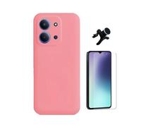 Kit Verre Trempé Clearglass + Coque Silicone Liquide + Support De Voiture Magnétique PHONECARE Pour Xiaomi Redmi 15C 4G - Rose