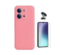 Kit Verre Trempé Clearglass + Coque Silicone Liquide + Support Voiture Magnétique PHONECARE Pour Xiaomi Redmi 15C 4G - Rose