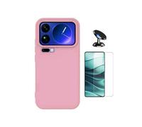 Kit Verre Trempé Clearglass + Coque Silicone Liquide + Support Voiture Magnétique PHONECARE Pour Xiaomi 17 Pro 5G - Rose
