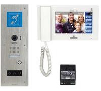 Kit vidéo JP platine inox encastrée, gd angle, 1 BP, pictogrammes, synthèse vocale & boucle magnétique, écran 7 tactile & alimentation - AIPHONE - JPS4AEDFLBM"