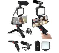 Kit Vidéo Smartphone Professionnel, Kit Vlog Téléphone, Comprend Lumière LED, Microphone, Téléphone Support et Trépied - Compatible iPhone, Android, Youtube, TikTok, Vlog, Live Streaming