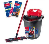 Vileda Ultramax BOX Kit serpillière plate + seau essorage sans contact, gants et