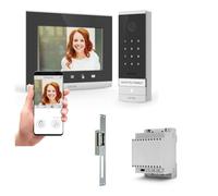 Kit Visiophone filaire connecté Extel Code Connect avec digicode intégré, son transformateur RAIL DIN et sa gâche électrique