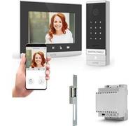 Visiophone Extel Kit Visiophone filaire connecté Code Connect avec digicode intégré, son transformateur RAIL DIN et sa gâche électrique -