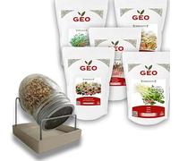 Kit Vitalité & Immunité GEO - Germoir en Verre Haut de Gamme + 5 Graines à germer bio Grand Format (2,3 kg) | Pousses prêtes en 3-6 j | Taux de germination ≥ 95% | Longue conservation
