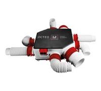 Kit VMC simple flux hygroréglable mural UNELVENT OCTEO Hygro ECOWATT 2+ T7 - 11,1 WThC Blanc et noir (avec anneaux/éléments de raccordement rouges)
