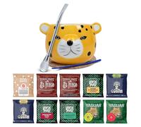 Kit Yerba Mate Complet avec Calebasse Céramique Yaguar Gatito + Bombilla + 10 Échantillons de Yerba Mate (10 x 50 g) - Coffret Découverte