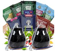Kit Yerba Mate Complet pour 2 Personnes - 2 Tasses en Céramique Smoked Black, 10 Échantillons de Yerba Mate (50 g) - Set Découverte avec Accessoires
