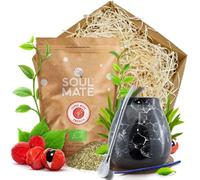 Kit Yerba Maté - Soul Mate Orgánica Energia 500g, Calebasse en Céramique, Bombilla, Accessoires Inclus (Sous-Verre, Brosse de Nettoyage & Coffret Cadeau)