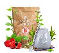 Kit Yerba Maté - Soul Mate Orgánica Energia 500g, Calebasse en Céramique Grise avec Logo, Bombilla en Acier Inoxydable, Accessoires Inclus (Sous-Verre & Brosse de Nettoyage)