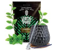 Kit Yerba Mate Thé Bio Verde Mate Green Organica 400g Calebasse Céramique Noire 400ml Bombilla Dessous en Liège et Goupillon