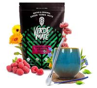 Kit yerba maté Verde Mate Raspberry Vitality 500g + calebasse, bombilla | Kit complet yerba maté goût framboise avec calebasse artisanale Isla en céramique, bombilla et accessoires