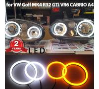 Kit yeux d'ange LED en coton blanc et jaune, double anneau de clignotant pour Volkswagen VW Golf MK4 R32 GTi VR6 CABRIO A4 98-04 Blanc et jaune