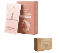 Kit Yoga Complet Débutant & Intermédiaire - Cartes Yoga 80 Postures + Brique Yoga Liège Naturel - Guide + Accessoire Pratique - Hatha Vinyasa - Stabilité, Équilibre & Progression