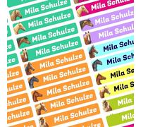 KITA Lot d'autocollants de noms pour enfants - Chevaux - à partir de 54 pièces - 38 x 7 mm - Avec texte souhaité - Personnalisés - Étiquettes de nom pour adolescents - Entreprise - Université - École