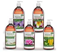 Kitama Aroma Dok Mok, Leelawadee, Orchidée, Lotus & Ylang Ylang - Lot de 5 huiles de massage thaïlandaises - 1000 ml - Huile de soin pour la peau