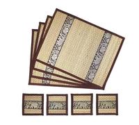 Kitama Lot de 8 sets de table thaïlandais en raphia avec motif éléphant pour décoration de table à manger, tissés à la main en Thaïlande (marron)