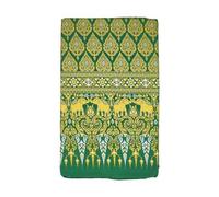 Kitama Sarong Drap de lit - Motif éléphants thaïlandais Siam - 200 cm x 110 cm - Cousu d'un côté (vert)
