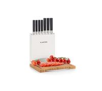 Klarstein Kitano Plus Set de couteaux : 7 lames précision + Planche à découper + bloc bois - bambou bois G
