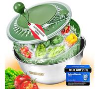 KITAPO Essoreuse à salade en acier inoxydable avec entraînement à manivelle [bol de service 2 en 1] 4,5 l [sortie d'eau, passe au lave-vaisselle, antidérapant] Salad Spinner Essoreuse à fruits
