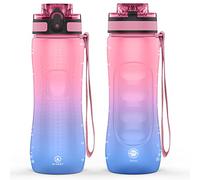 KITART Gourde de sport avec marqueurs de temps, sans BPA, Tritan 750 ml, anti-fuite, design ergonomique, pour fitness, université, yoga, extérieur, enfants, acide carbonique (rose-bleu)
