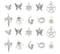 KitBeads Lot de 100 breloques gothiques tibétaines pour Halloween, croix, étoile, squelette, crâne, pour la fabrication de bijoux, bracelets, colliers, boucles d'oreilles