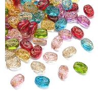 KitBeads Lot de 100 perles ovales en verre transparent coloré sculpté en forme de fleur - Perles plates vintage pour la fabrication de bijoux en vrac