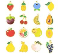 KitBeads Lot de 16 breloques en acier inoxydable émaillé en forme de citron, banane, pomme, cerise, raisin, fraise, fruits pour la fabrication de bijoux, colliers, bracelets, boucles d'oreilles
