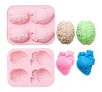 KitBeads Lot de 2 moules en silicone en forme de cœur et de cerveau faits à la main pour Halloween, moules 3D pour bonbons, chocolat, savon