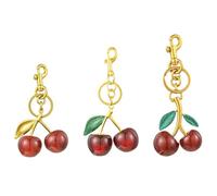 KitBeads Lot de 3 porte-clés en forme de cerise rouge pailleté avec fermoir pivotant en résine 3D pour sac, sac à main, voiture, Cerise pailletée - 3 pièces - 3 styles