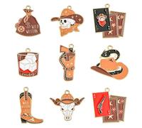 KitBeads Lot de 36 breloques en émail 9 styles de chapeau de cowboy occidental en forme de tête de mort, bottes, sacs d'argent, cartes à jouer pour bracelets, colliers, boucles d'oreilles, fabrication