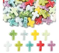 KitBeads Lot de 45 perles en porcelaine en forme de croix en céramique pour la fabrication de bijoux, bracelets, colliers, stylos, travaux manuels