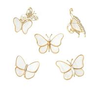 KitBeads Lot de 5 broches papillon dorées en alliage avec strass et coquillage blanc pour sac à dos, vêtements, anniversaire, bijoux artisanaux, Acrylique